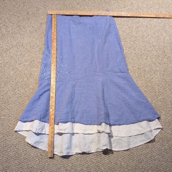 Two Star Dog TSD Linen Skirt Womens XL Purple Embroidered Layered Flare - Picture 2 of 6